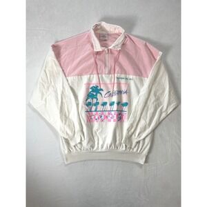 90s Bay Bridge California Graphic Windbreaker Pink White Pastel Retro Size L